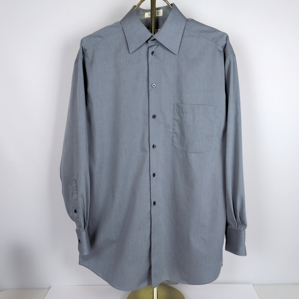 Concepts by Claiborne Mens 15.5 32-33 Dress Shirt Blue Gray Wrinkle Free Cotton